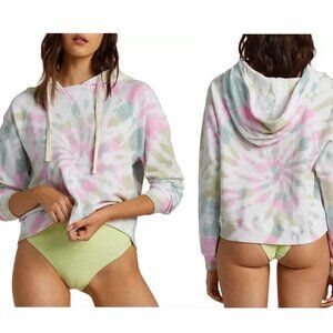 NWT Womens Billabong Surfline Hoodie Tie Dye Pink White Green Sweatshirt Salty